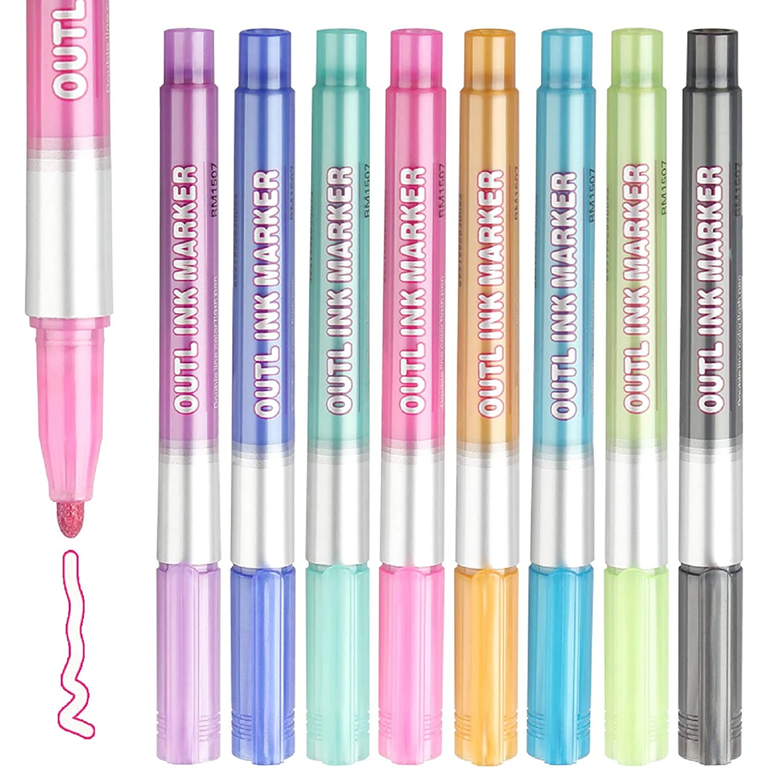 

Self-outline Metallic Markers 8 Colors Outline Marker Double Line Pen Journal Pens Colored Permanent Marker Pens for Kids