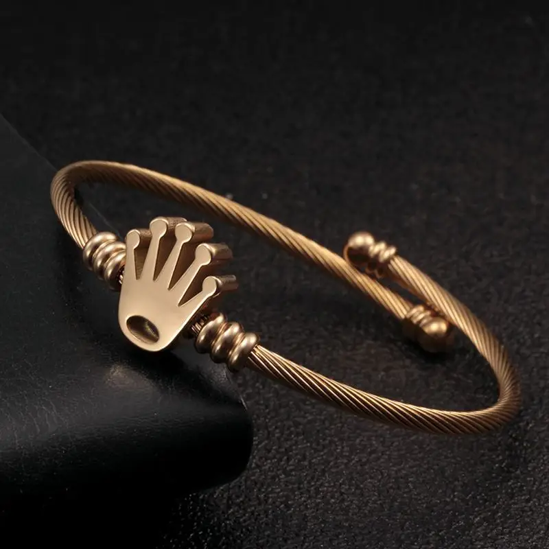 

New Crown Brand Charm Open Cuff Bangles Classic Gold Color Chain Cozy Men Women Fashion Bracelets Jewelry Gift