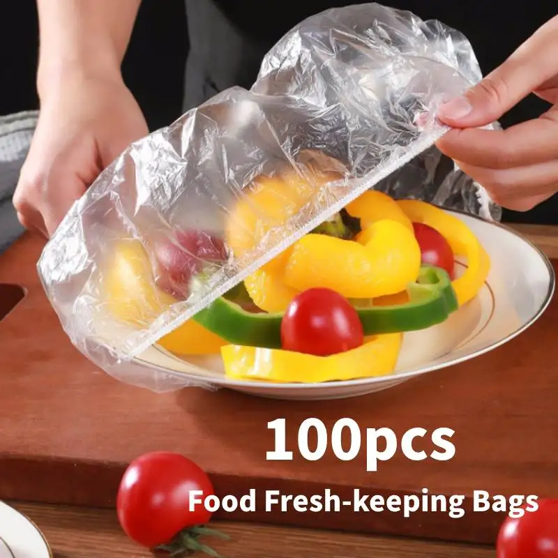 

100pc Food Vacuum Bag Nylon for Covering Food Disposable Elastic Plastic Wrap Dust-proof Fresh-keeping Kitchen Accessories
