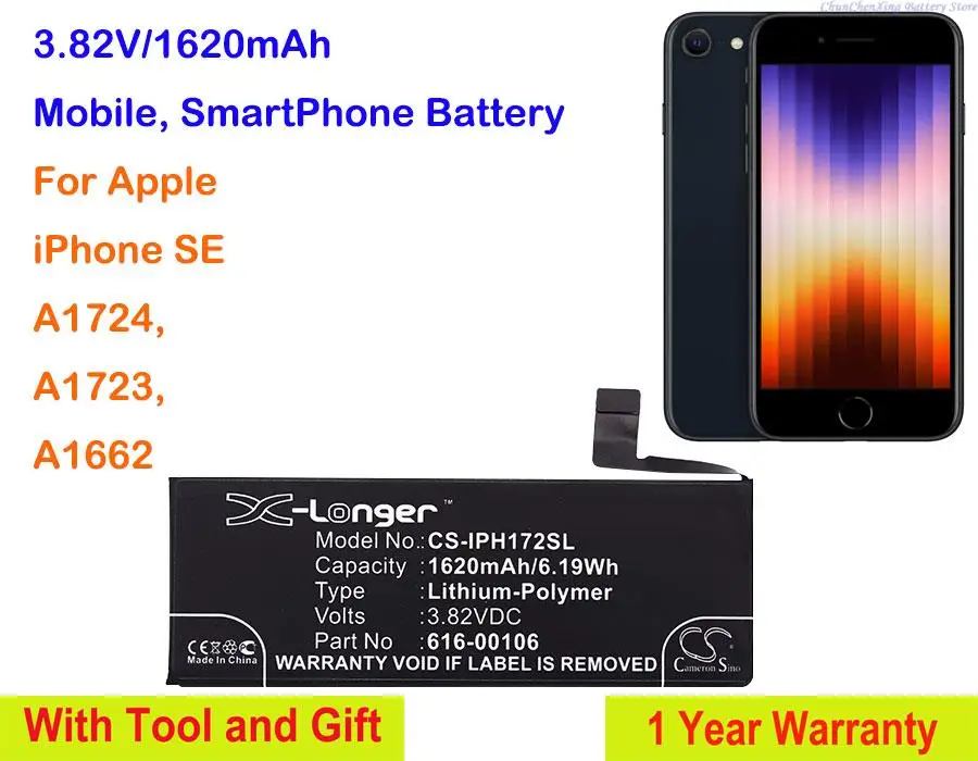Мобильный телефон Cameron Sino 1620 мАч, батарея для смартфона 616-00106, 616-00107 для Apple A1662, A1723, A1724, iPhone SE