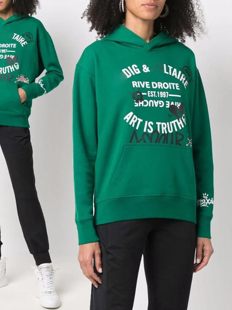 

Spring/Summer 2022 New Print Pattern Green Lining Fleece Women Pullover Hoodie