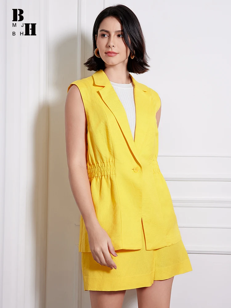 Деловой желтый стиль женские топы из хлопка и льна официальный простой офисный