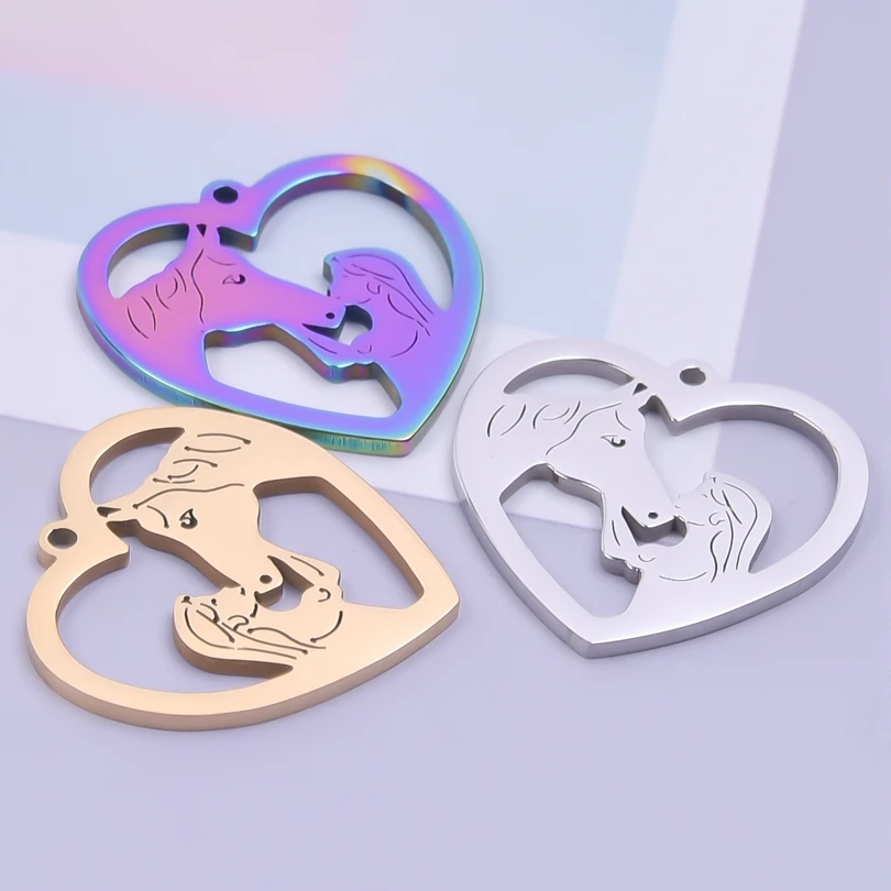 

Stainless Steel Gold Color Horse Head And Girl Heart Pendant Making Craft diy Lucky Necklace for women Jewelry Bulk Wholesale
