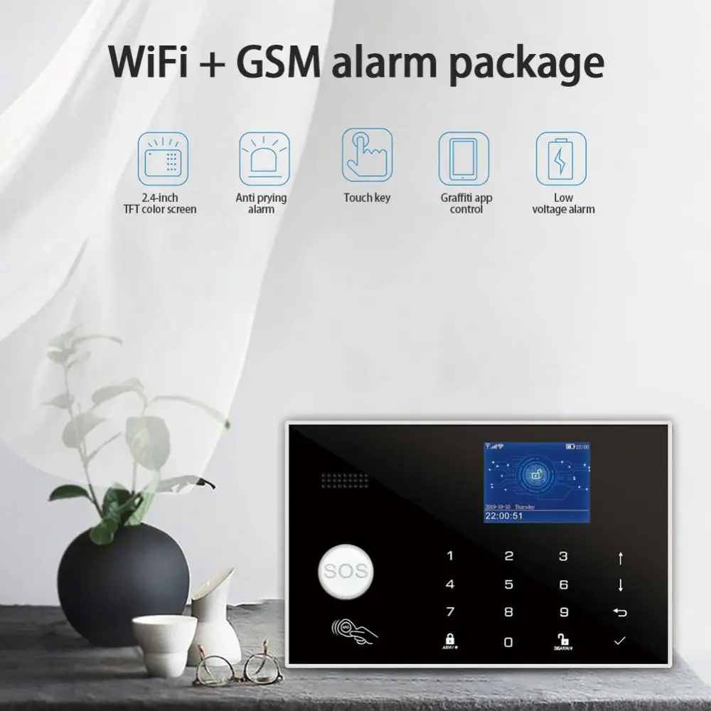 Aubess Alarm System For Home Burglar Security 433MHz WiFi GSM Alarm RFID Touch Keyboard Wireless Tuya Smart House App Control