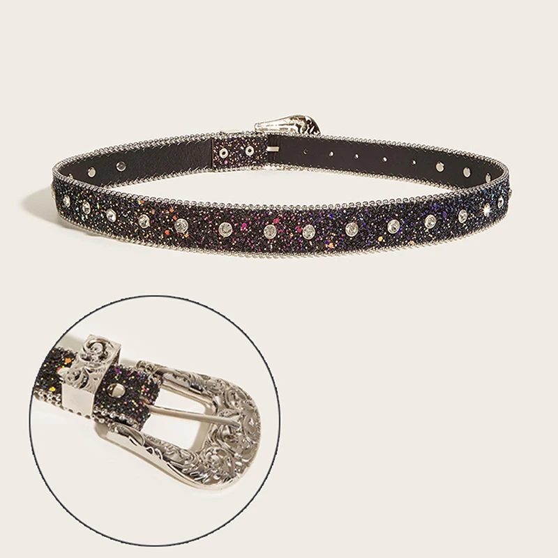

High Quality Rhinestone Leather Belt With Wide Belt Fashion Personality Sequin Jeans Belt With A Sense Of Design Decorative Belt