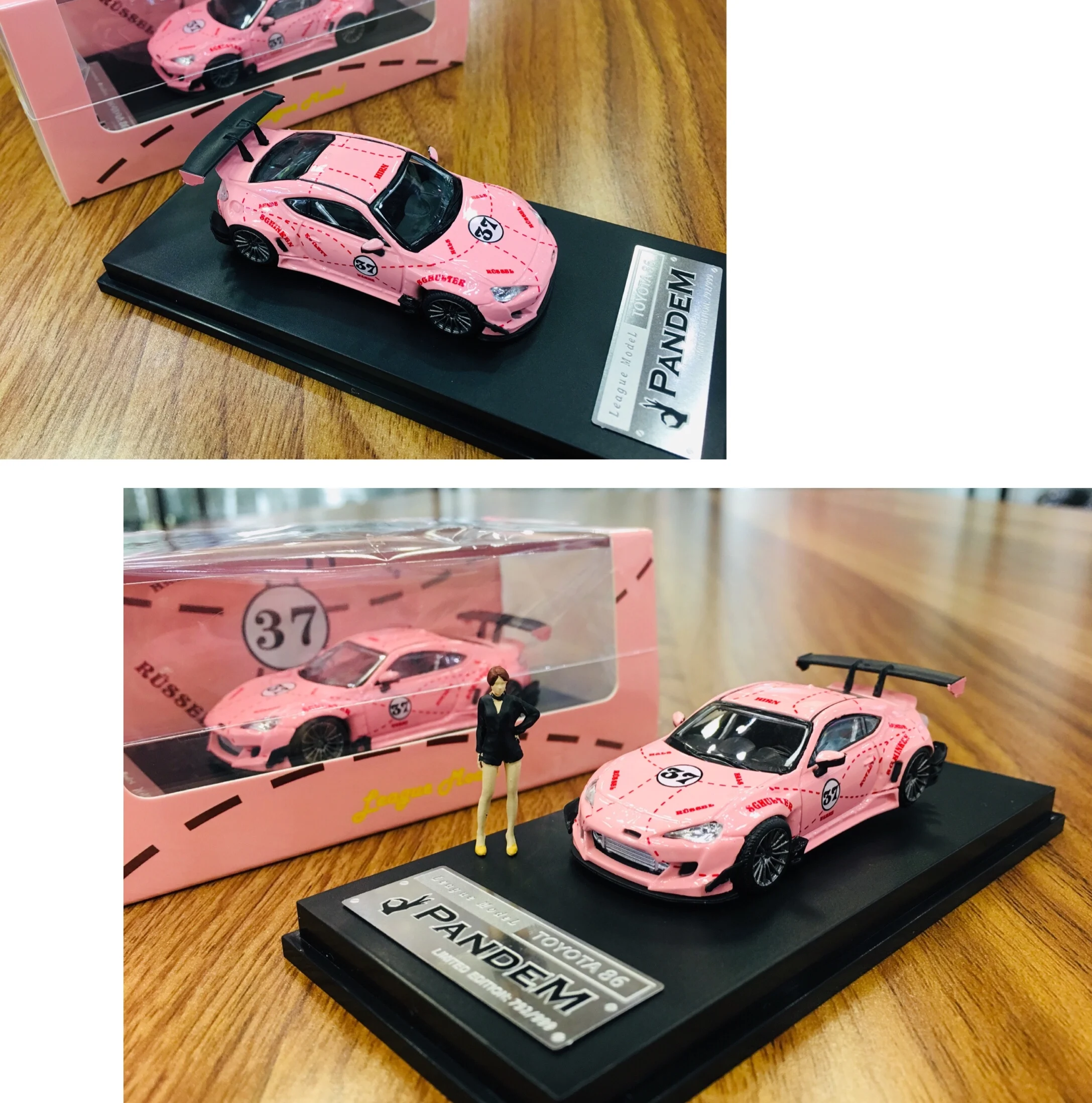 

League LM Limited Edition 1:64 Pandem Rocket Rabbit GT86 Toyota 86 Pink Pig 37# Alloy Car Model Collection Ornament Gift