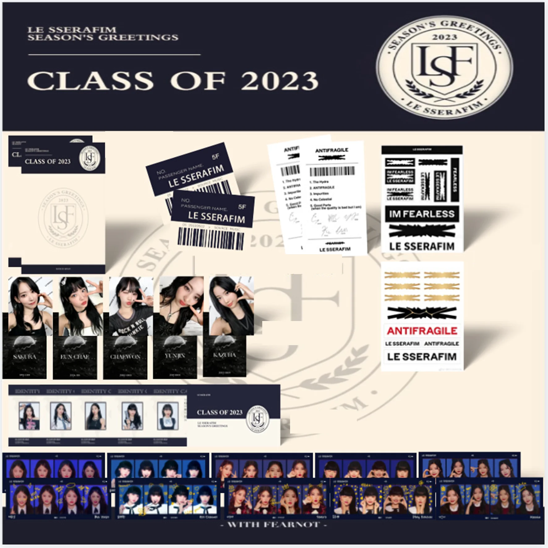 

KPOP LE SSERAFIM CLASS OF 2023 фотооткрытки походные поздравления ID LOMO наклейки LESSERAFIM Sukura ChaeWon Kuzuha Поклонники подарки