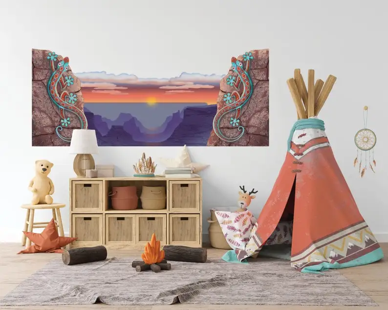 

Southwestern Lizard Wall Decal, Native American Art, Removable Vinyl Sticker, Peel and Stick Wall Mural, Kids Room Decor, Wildli