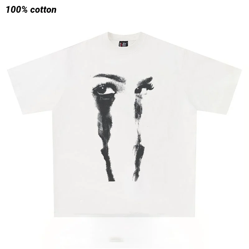 

Eye Cotton T-shirt New Plus Size Summer Short Sleeve White Unisex Streetwear Personality Basic Tee Casual Back Print Y2k Tops