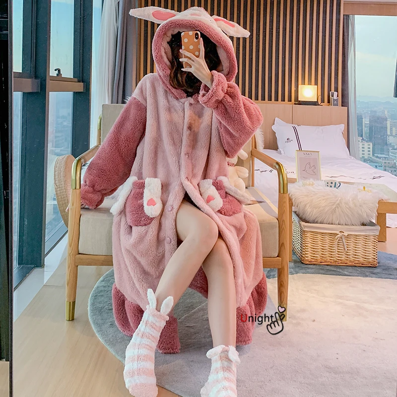 Женская Длинная зимняя Пижама-кимоно с капюшоном и карманами | одежда