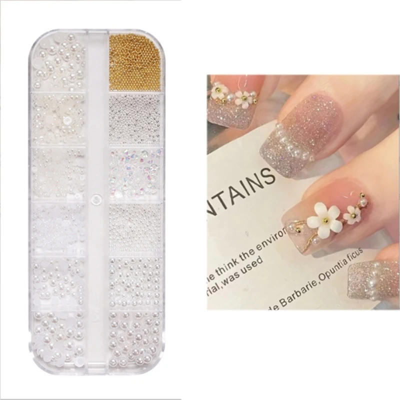 RXJC 12 сеток элегантный жемчужный 3D дизайн ногтей смоляные хрустальные стразы