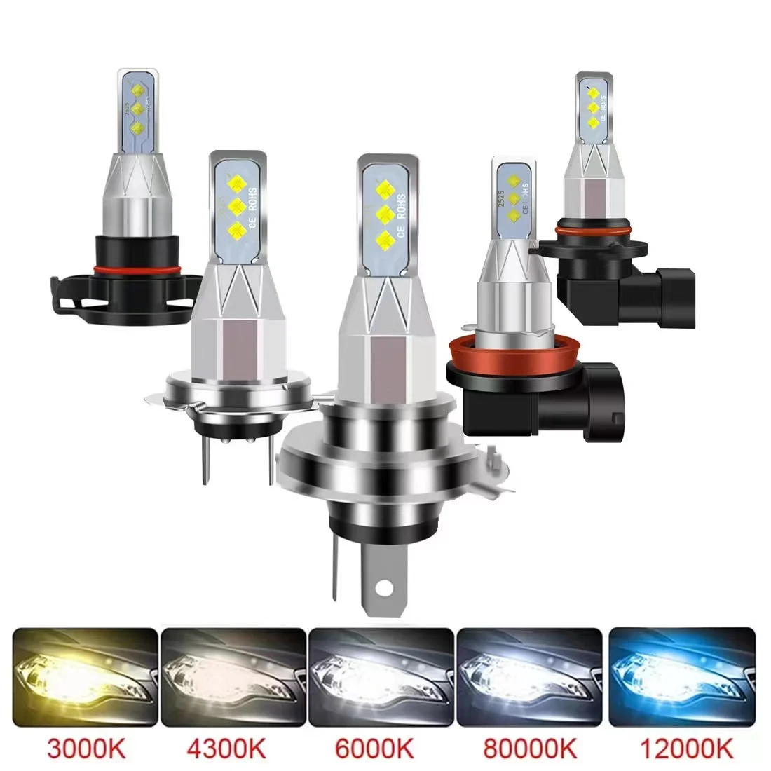 

2Pcs H7 Led Car Headlight H1 H3 H4 H11 H16 9005 HB3 9006 HB4 H13 H6 H27 Mini Bulbs Auto Lights Fog Lamps COB Chips 6000K 12V