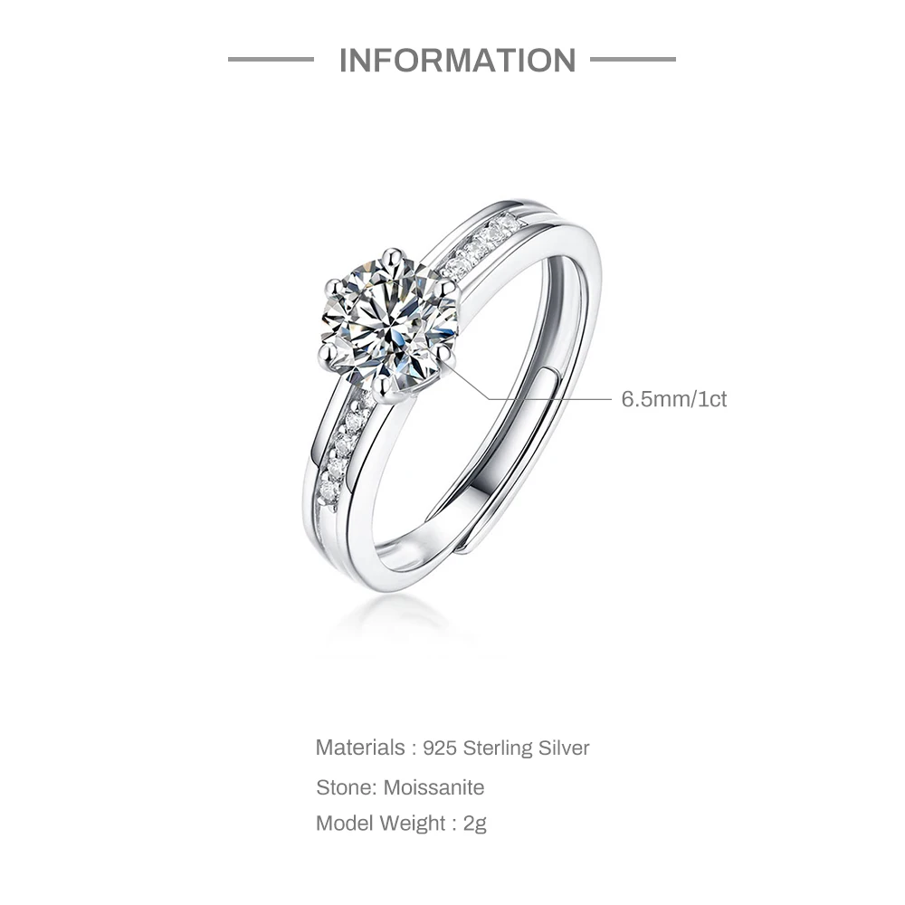 Aide Real 1 Carat Moissanite Wedding Ring for Women Sterling Silver Round Brilliant Diamond Solitaire Engagement Rings Gift 2022