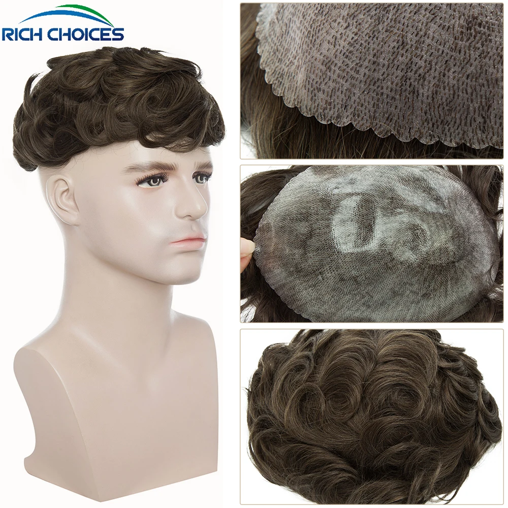 Human Hair Toupee 0.24mm Skin PU Human Remy Hair Prosthesis Wig Full Skin PU Hairpiece Men Toupee Hair Replacement Density 100%