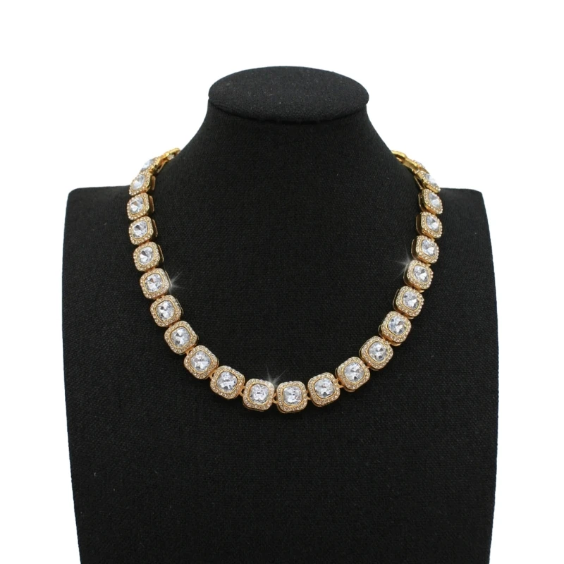 Ожерелье в стиле хип-хоп большие квадратные стеклянные бусины цепочка на ключицы