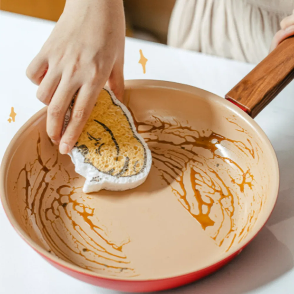

Household Dishwashing Sponge Kitchen Rag Towel Roll Cartoon Compression Wood Pulp Cotton Non-stick Oil cloth Kitchen Accessories