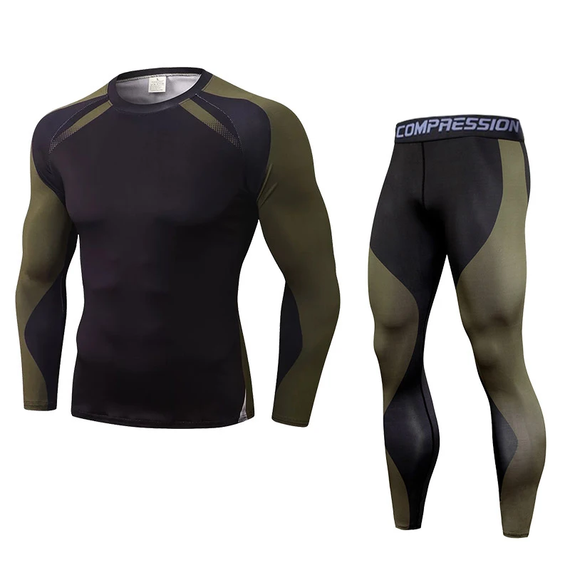 Gym Men Fitness Sportswear Set Compression Running Sport Clothes Tight Sweatpants Sweatshirt UV Sun Protection Rash Guard Lycra