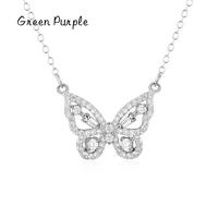 green purple s925 sterling silver flying butterfly short necklace for women shiny zircon korean style fashion fine jewelry c1188