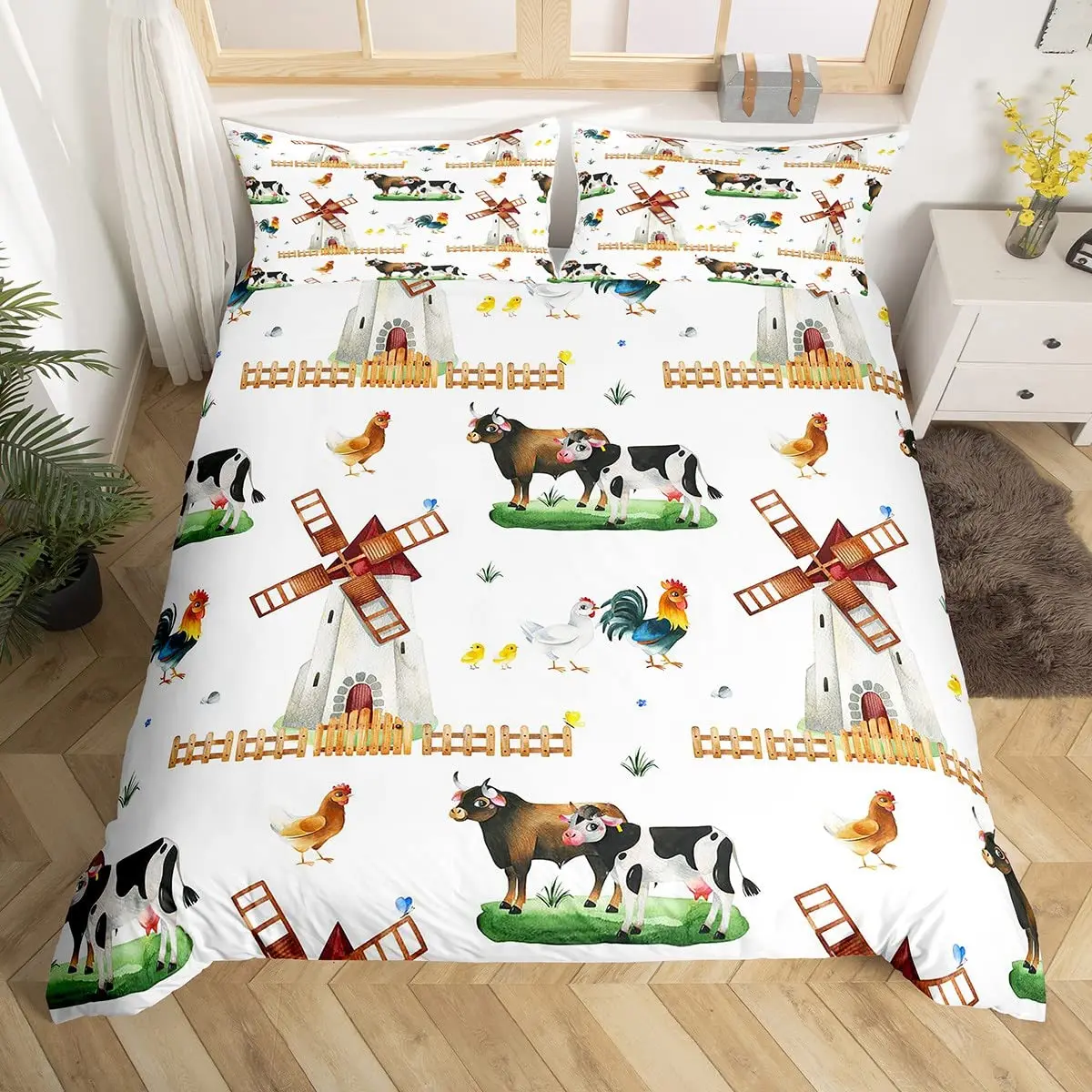 Milk Cow Wild Animals Pattern Duvet Cover Set King Queen Size Polyester Comforter Cover for Kid Girl Bedding Set with Pillowcase
