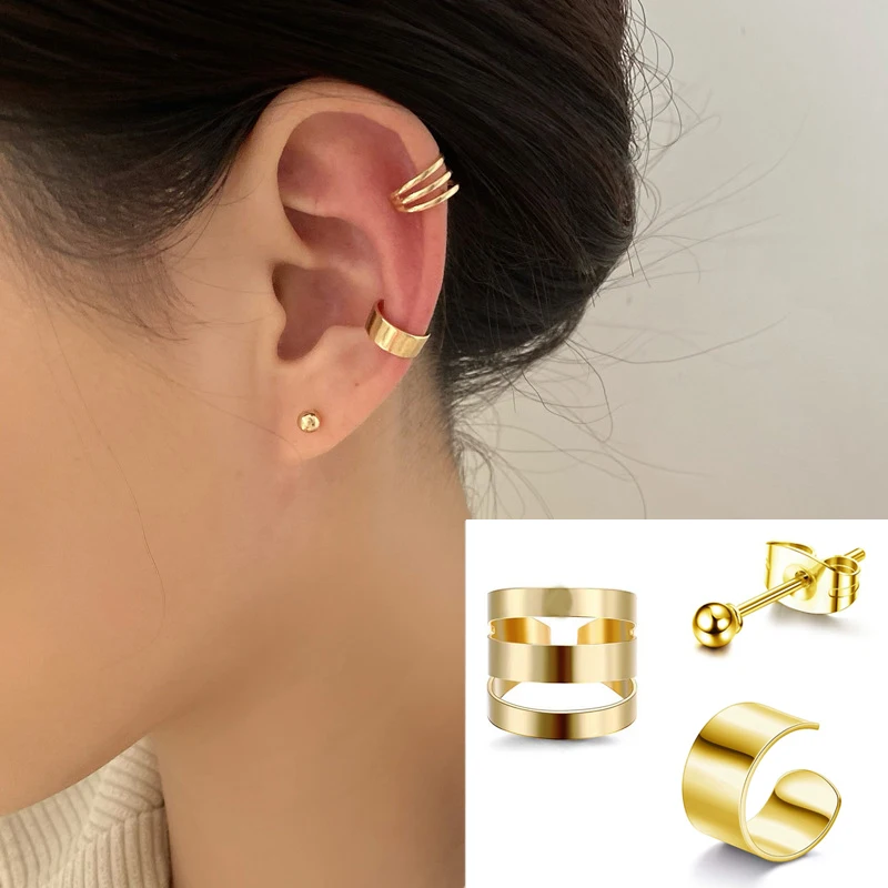

2-3PCS Fashion Cross Clip Earrings For Women Girls Cute Ear Cartilage Cuff Without Piercing Jewerly Earring Set Men Brincos Gift