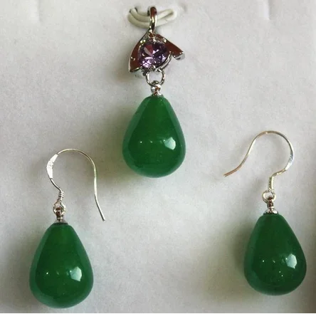 

perfect match lady's 12*16mm green jade pendant, earring set