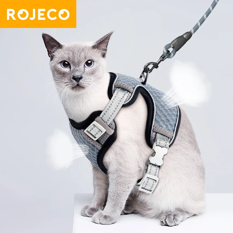 Регулируемая шлейка ROJECO для кошек Воздухопроницаемый Светоотражающий Поводок