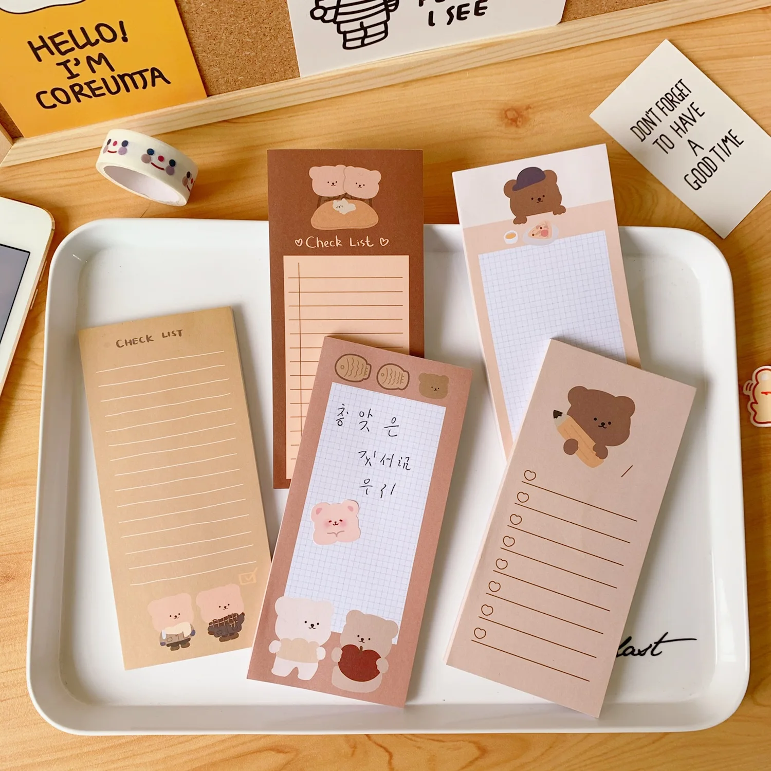 

50Sheets Memo Pad Sticky Notes Korean Cute Bear Memo Pads Message Notes Tearable Non-sticky Notepad Check List Plan Stationery