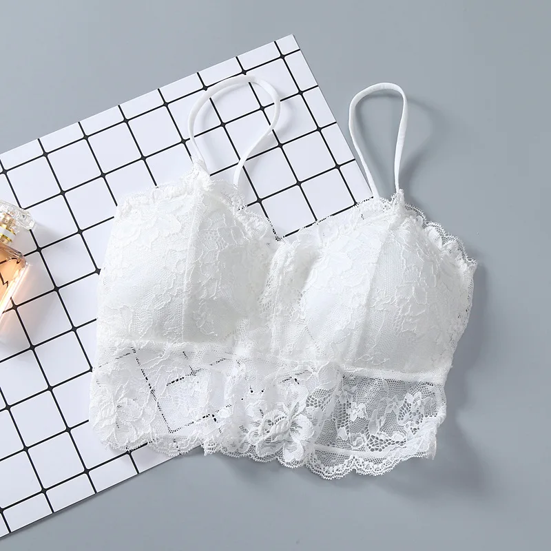 Летний женский кружевной топ Привлекательный бюстгальтер без косточек с мягкими