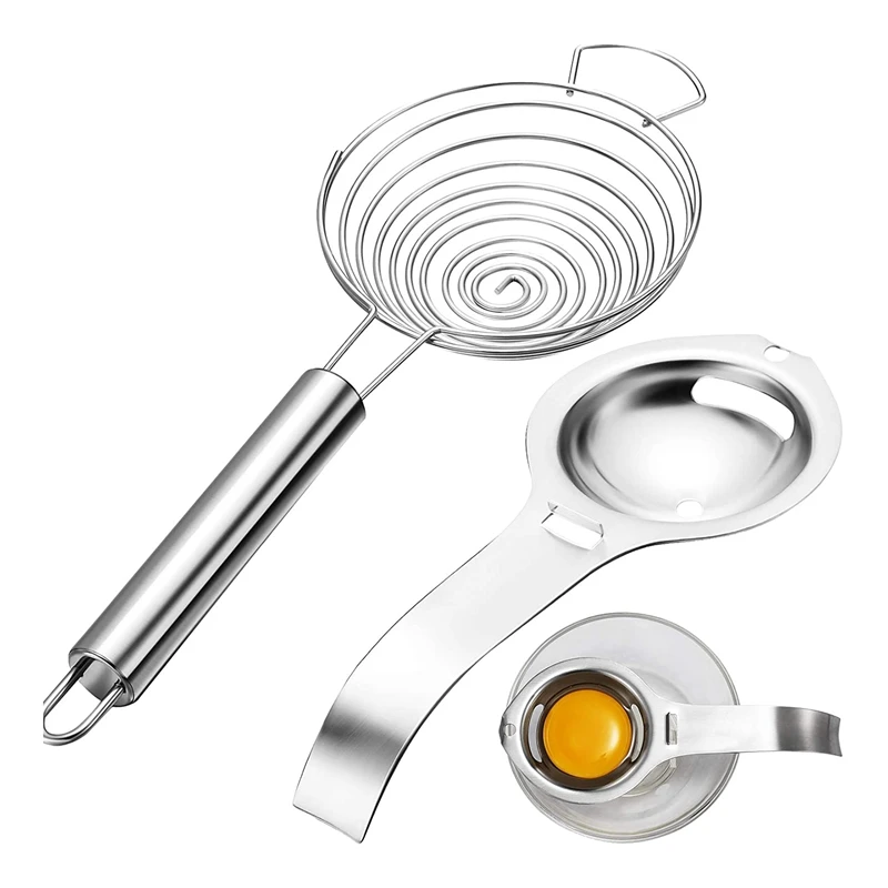 

2 Pcs Stainless Steel Egg White Separator Egg Sieve,Long Handle Egg Divider Egg Yolk Filter,Kitchen Gadget Cooking Tool