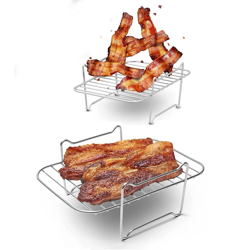 

2Pack Air Fryer Rack For Double Basket Air Fryers 304 Stainless Steel Rack For Ninja Foodi DZ201/401 Instant Dual Basket