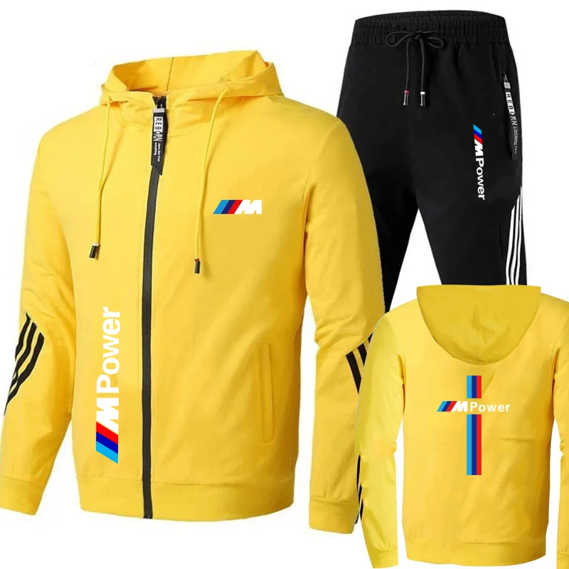 Men's sets sports fashion car brand M print oversized zipper outdoor hoodie Sports pants two-piece sweatshirt men's clothing