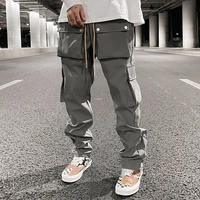 high street multi pocket casual trousers for men and women side breasted drawstring cargo pants harajuku solid loose pants