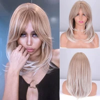 synthetic wigs for women long mixed color dark brown blonde wigs with bangs natural wavy layered hairstyle wig cosplay perruque