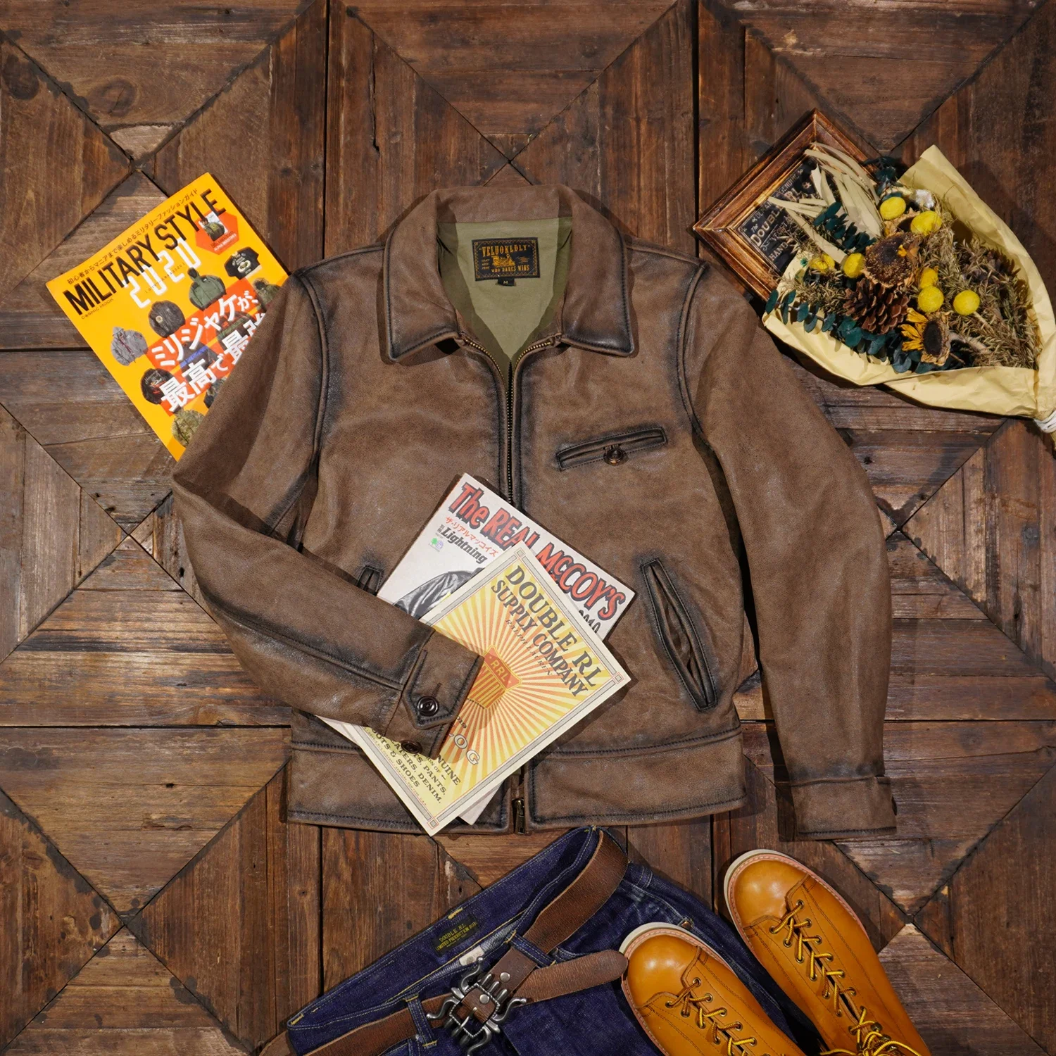 Tailor Brando Классическая мужская байкерская куртка из натуральной кожи потертой