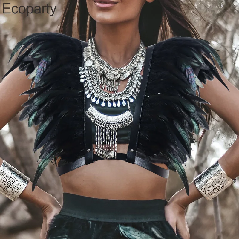 Новая шаль в средневековом готическом стиле с перьями накидка-болеро на плечо