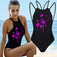 2022 women sexy fashion print one piece bikini womens plus size monokini dandelion swimsuit beach triangle bathing suit