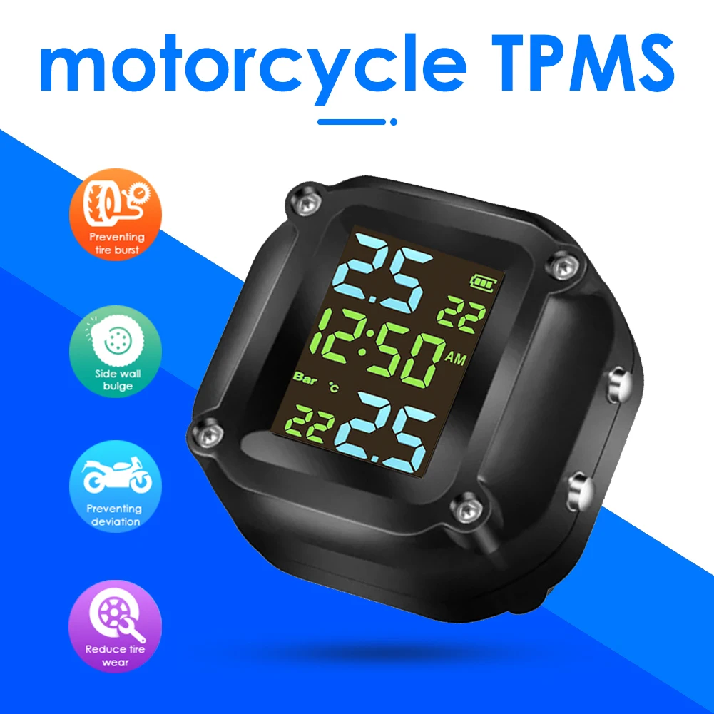 

Система контроля давления в шинах TPMS, водонепроницаемая мотоциклетная с 2 внешними датчиками, уличные противоударные ремонтные элементы