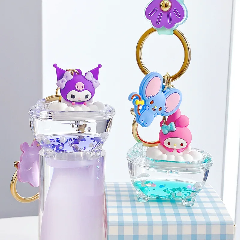 

Sanrio Cinnamoroll Hello Kitty Kuromi My Melody Pompom Purin I Love Bathing Series Cute Keychain Bookbucks Pendant Jewelry Gifts