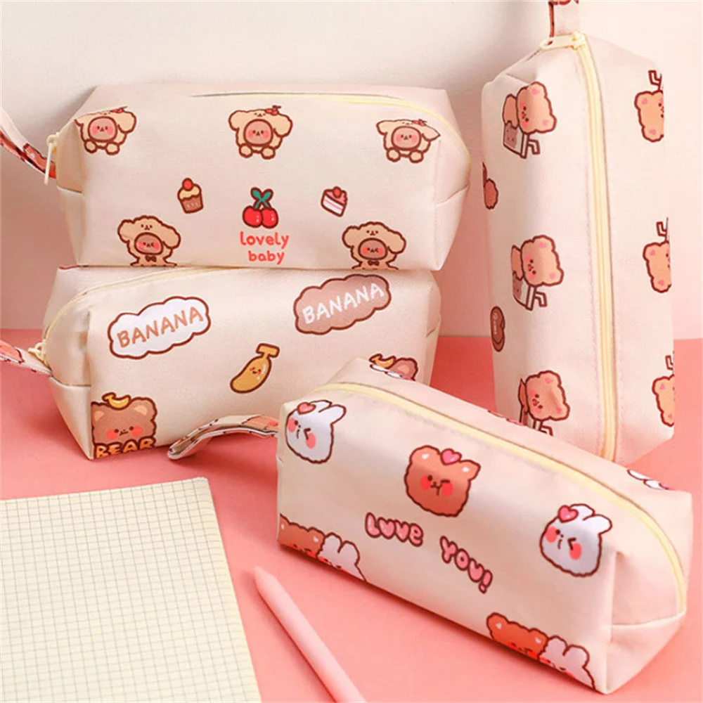 

Cute Bear Pencil Bag Kawaii Stationery Pencils Case Pen Organizers Large Capacity Makeup Brush Storage Pouch School Supplies