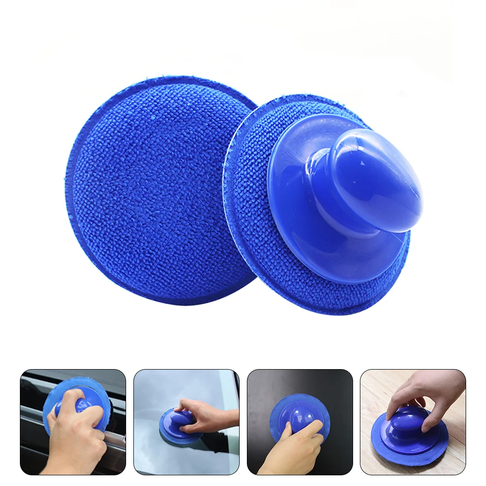 

2 Pcs Car Waxing Sponge Polishing Applicator Dish Sponges Pad Polyurethane Cleaning Scrubber With Handle Tools Wash