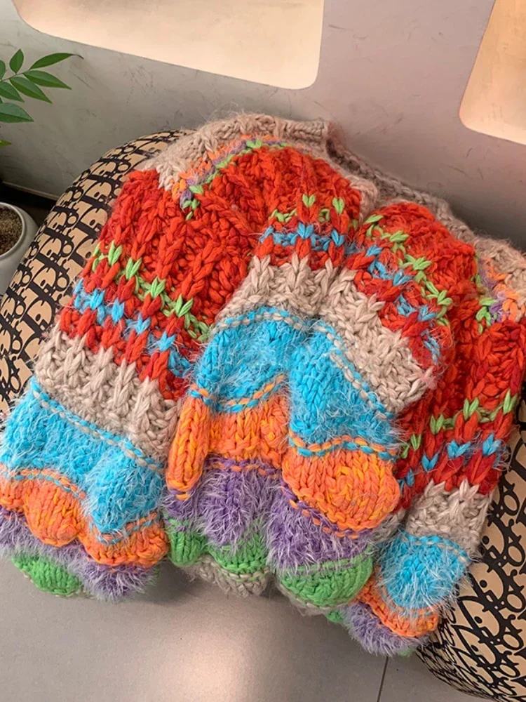 Массивный кардиган женский свободный трикотаж ручной работы осень 2024 нишевый