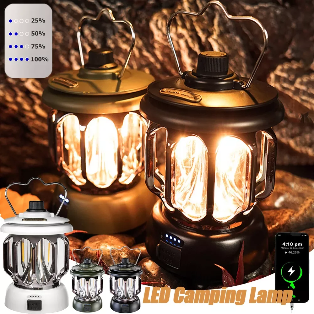 

Camping Light Portable Retro Lantern Vintage Tent Lighting Lights USB Rechargeable Waterproof Outdoor Garden Decoration Lamp