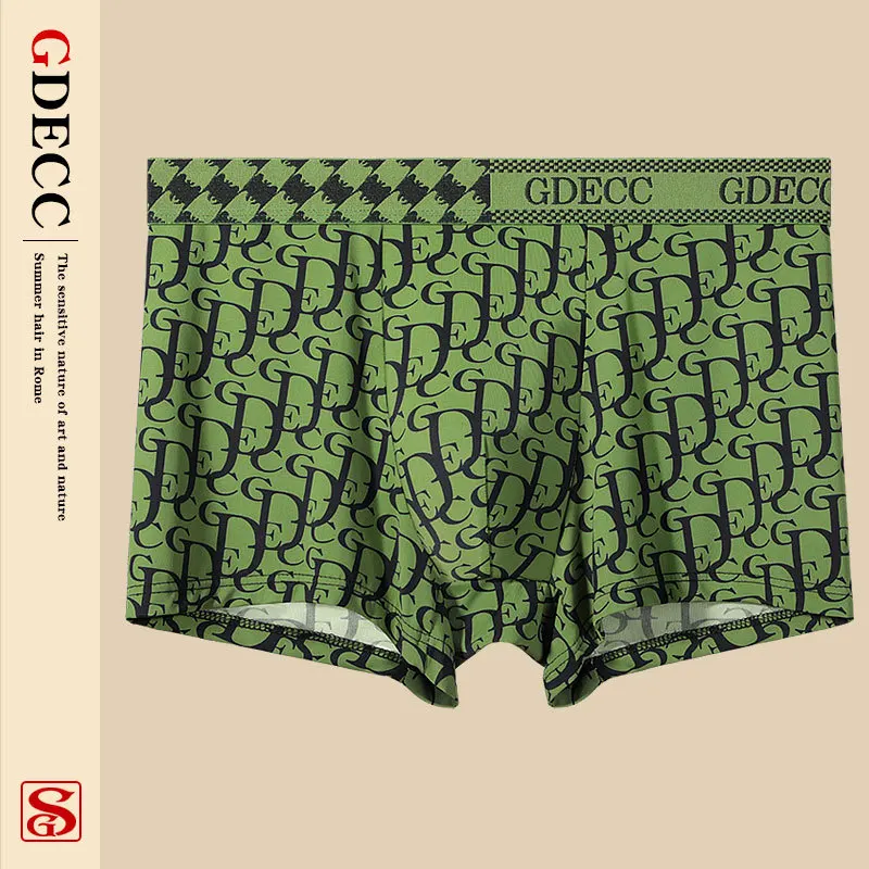GDECC Summer Men's Panties Thin Style Antibacterial Breathable Ice Silk Personality Printed Briefs 3PC Bagged