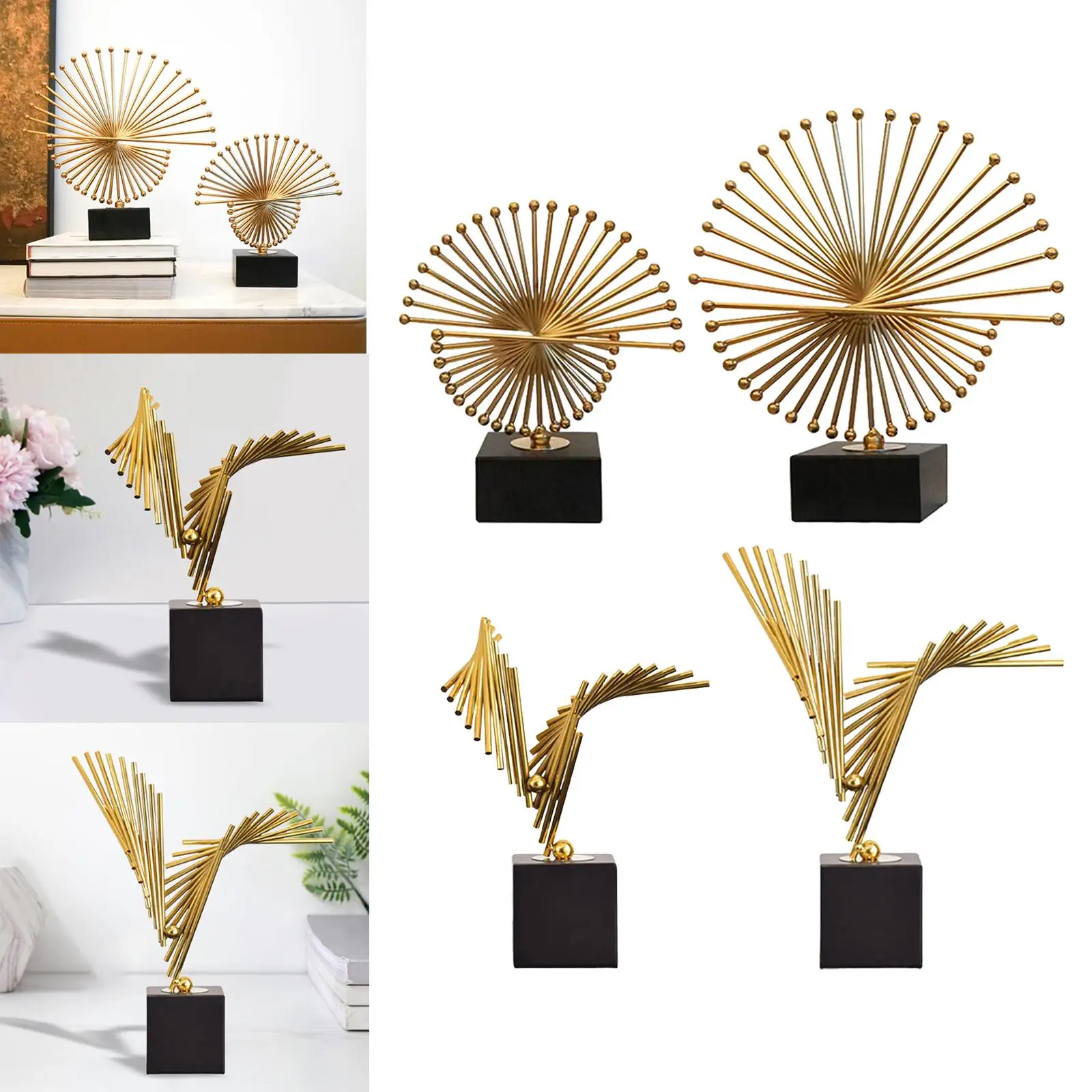 

Minimlist Golden Sttue Ornments Feng Shui rt Crfts Geometric Figurines for Desktop Tbletop Living Room Hotel Collections