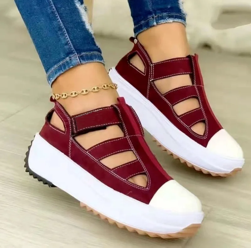 

Roman Sandals Summer Women's New 2022 Fashion Hollow Weave Hook & Loop Women Shoes Outdoor Beach Platform Sports Sandalias Mujer