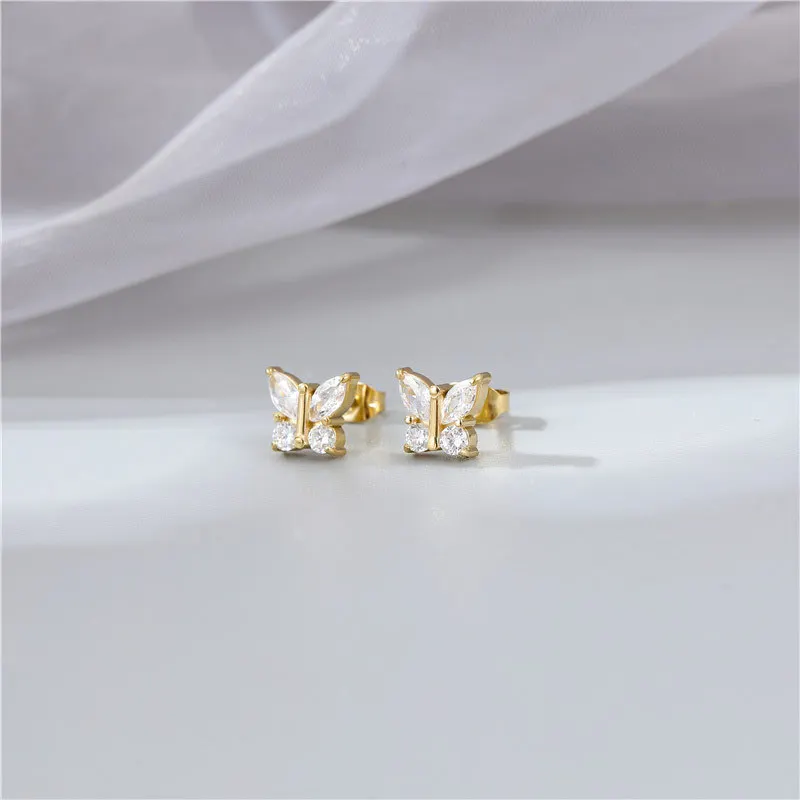 

Trendy Stainless Steel Dainty Cubic Zirconia Butterfly Studs for Women 14K Gold Plated Charms Post Earrings Jewelry Gift