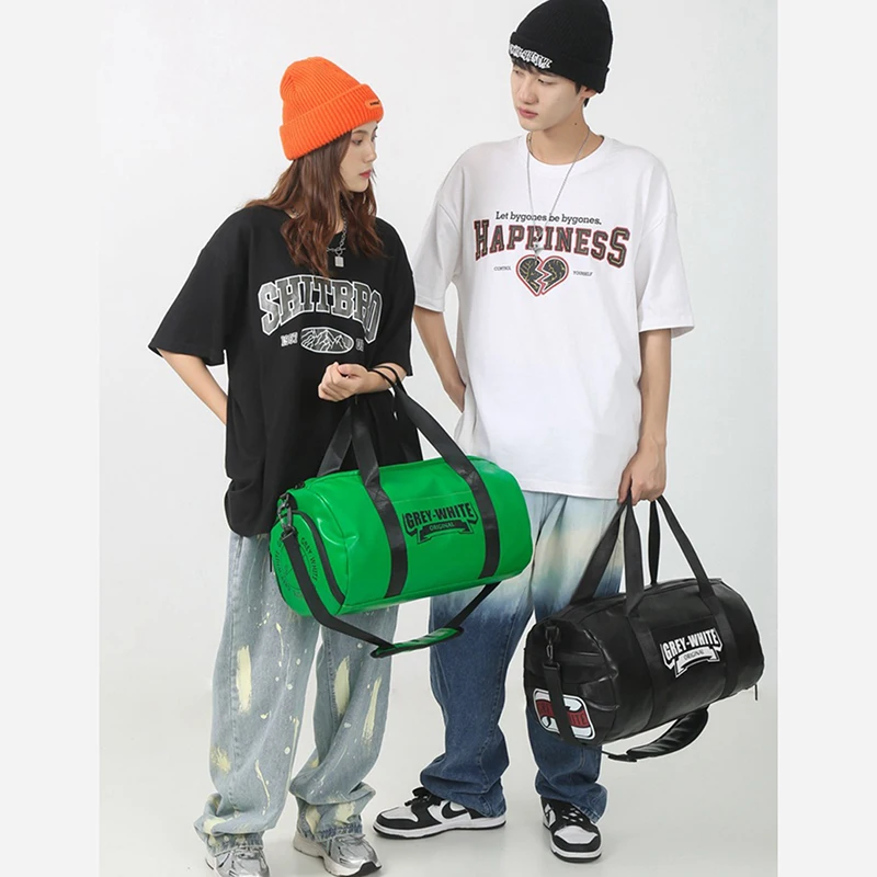 Leather Gym Sports Bag Fitness Travel Luggage Weekend Shoe Pocket Gymbag Waterproof Handbag Women Man Shoulder Duffle PU Bag