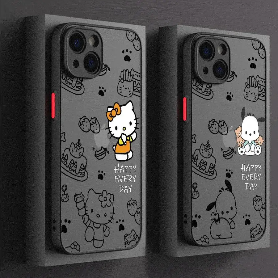 Милый чехол Kuromi Melody для Apple iPhone 11 15 16 14 13 12 Pro 7 XR X XS Max 8 Plus 6 6S SE 2022 15Pro черный матовый