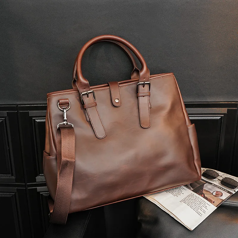 Luxury PU Leather Men Briefcase Bag Vintage Business HandBags Men Laptop Bag Office Daily Shoulder Bag Crossbody Bag For Male