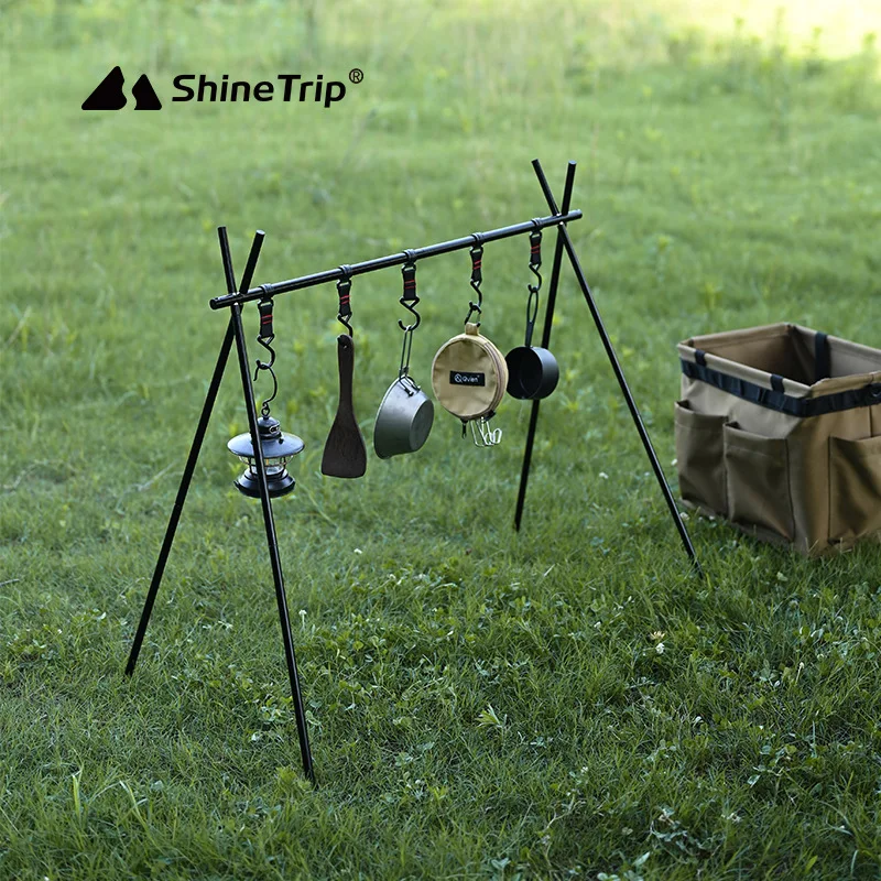 

Mountain Fun Aluminum Portable Shelf with Hooks Outdoor Folding Tripod Camping Utensil Organizer